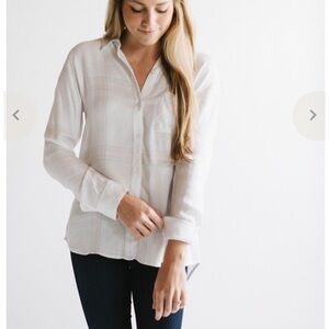Rails × Free People Flannel HUNTER BUTTONDOWN IVORY SHERBERT Top Sz S